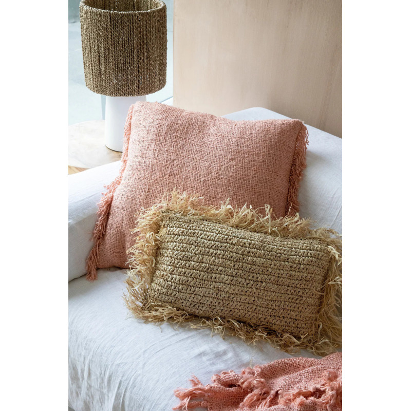 Housse de coussin XL Carrée 60x60 en Velours Rose saumon avec franges The Oh My Gee 