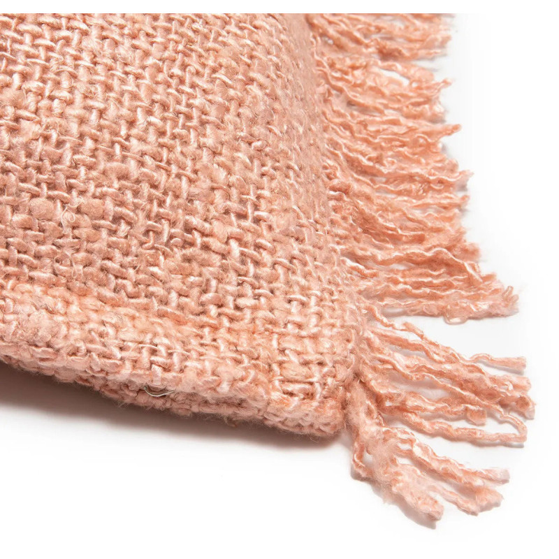 Housse de coussin XL Carrée 60x60 en Velours Rose saumon avec franges The Oh My Gee 