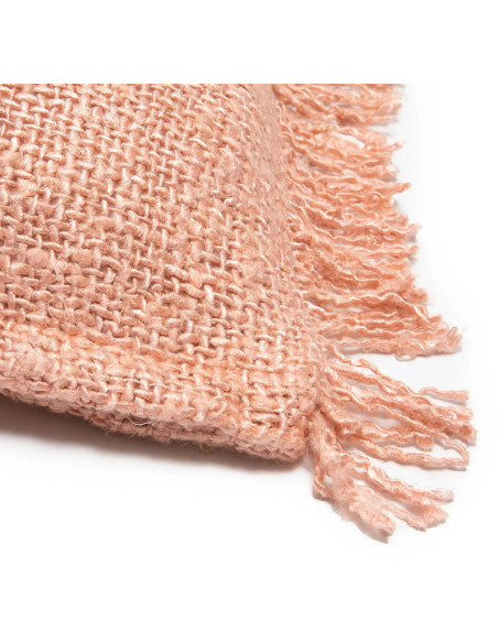 Housse de coussin XL Carrée 60x60 en Velours Rose saumon avec franges The Oh My Gee 