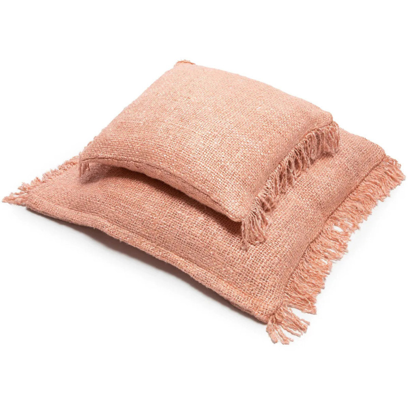 Housse de coussin XL Carrée 60x60 en Velours Rose saumon avec franges The Oh My Gee 