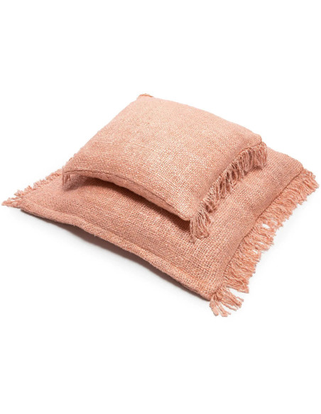 Housse de coussin XL Carrée 60x60 en Velours Rose saumon avec franges The Oh My Gee 