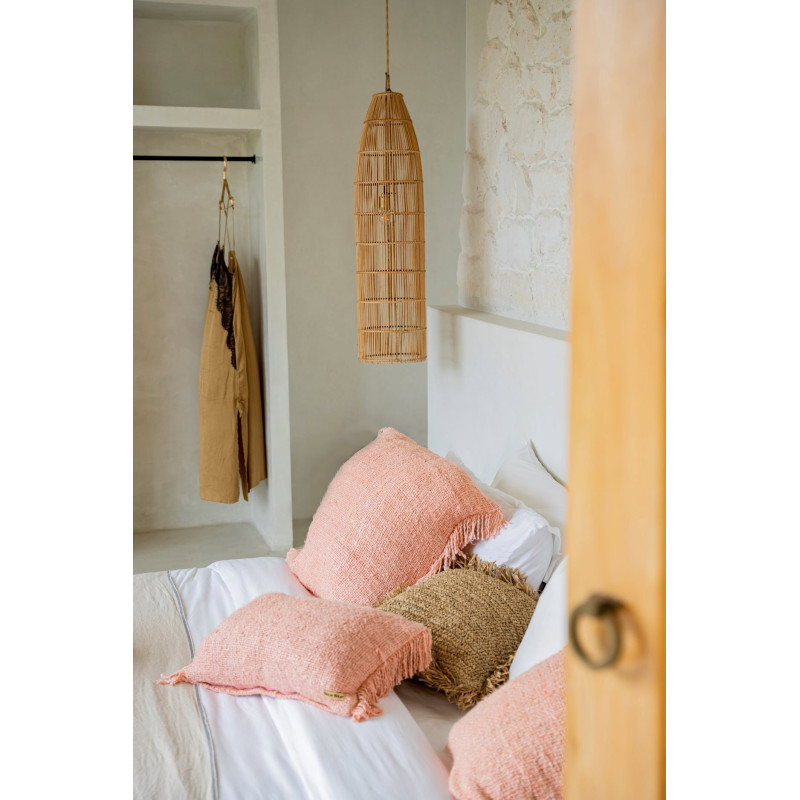 Housse de coussin XL Carrée 60x60 en Velours Rose saumon avec franges The Oh My Gee 