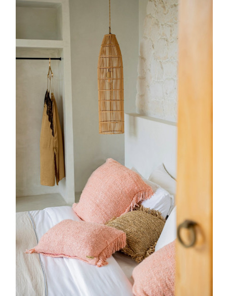 Housse de coussin XL Carrée 60x60 en Velours Rose saumon avec franges The Oh My Gee 