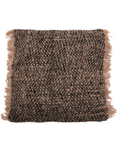 Housse de coussin XL Carrée 60x60 en Coton Noir Cuivre avec franges The Oh My Gee 