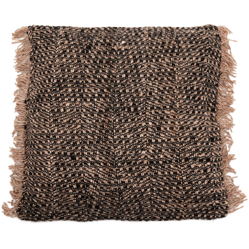 Housse de coussin XL Carrée 60x60 en Coton Noir Cuivre avec franges The Oh My Gee 