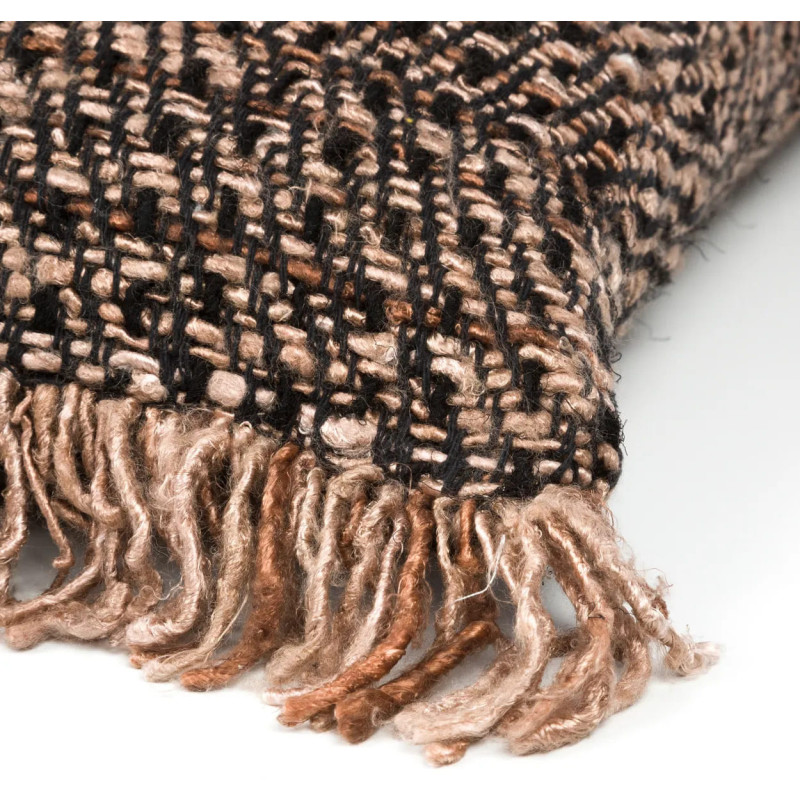 Housse de coussin XL Carrée 60x60 en Coton Noir Cuivre avec franges The Oh My Gee 