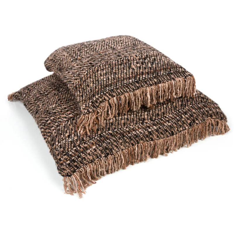Housse de coussin XL Carrée 60x60 en Coton Noir Cuivre avec franges The Oh My Gee 