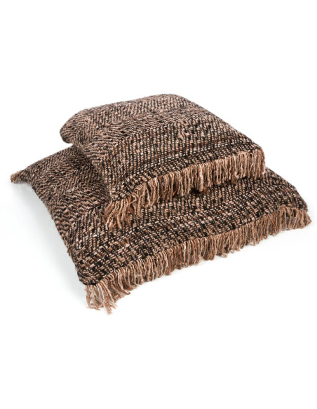 Housse de coussin XL Carrée 60x60 en Coton Noir Cuivre avec franges The Oh My Gee 