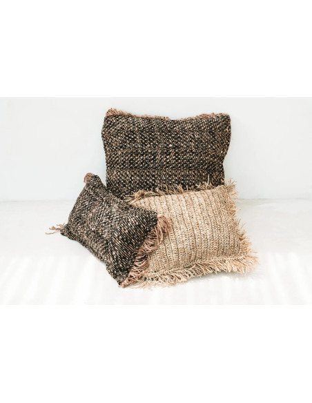 Housse de coussin XL Carrée 60x60 en Coton Noir Cuivre avec franges The Oh My Gee 