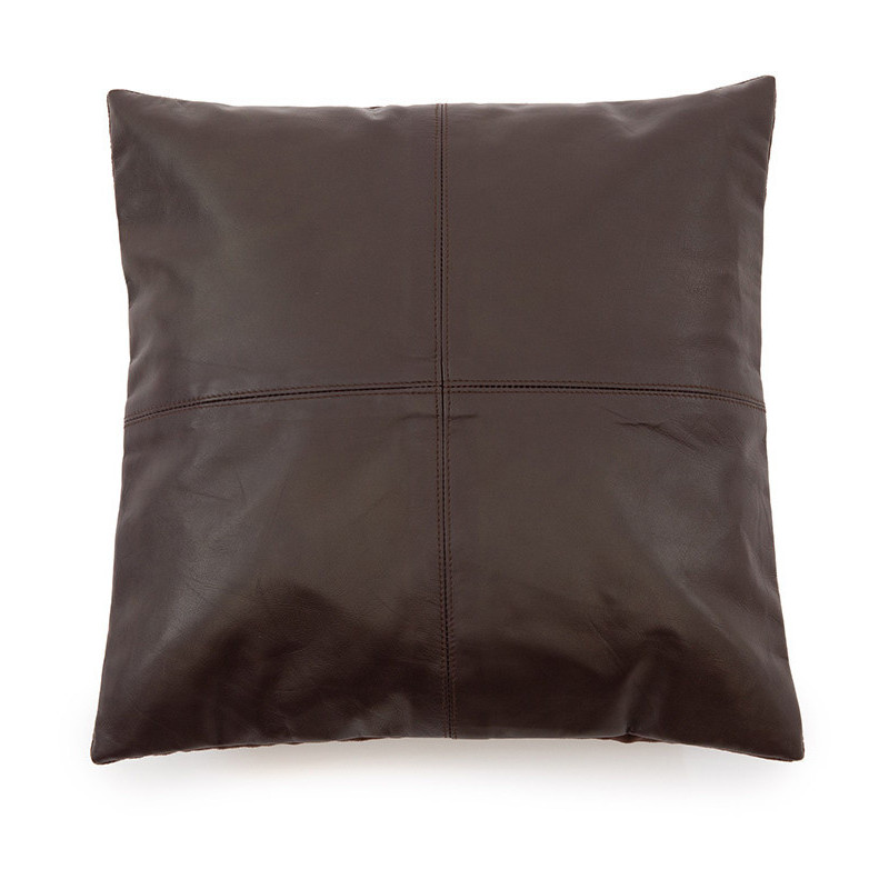 Housse de coussin Carrée 40x40 en Cuir véritable Marron chocolat The Four Panel Leather 