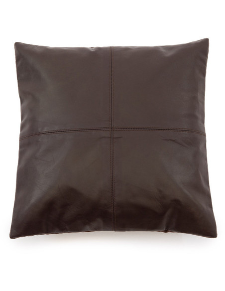 Housse de coussin Carrée 40x40 en Cuir véritable Marron chocolat The Four Panel Leather 