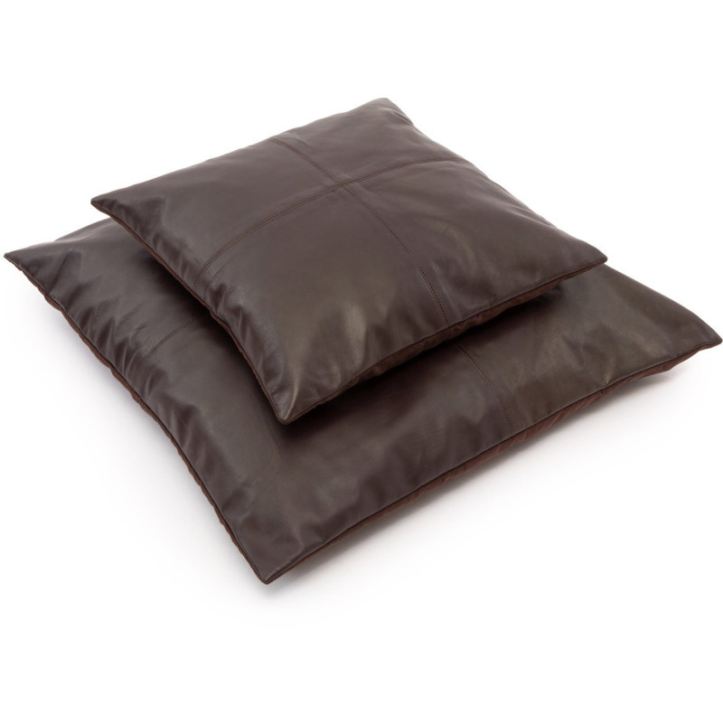 Housse de coussin Carrée 40x40 en Cuir véritable Marron chocolat The Four Panel Leather 