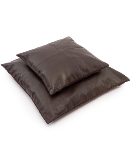 Housse de coussin Carrée 40x40 en Cuir véritable Marron chocolat The Four Panel Leather 