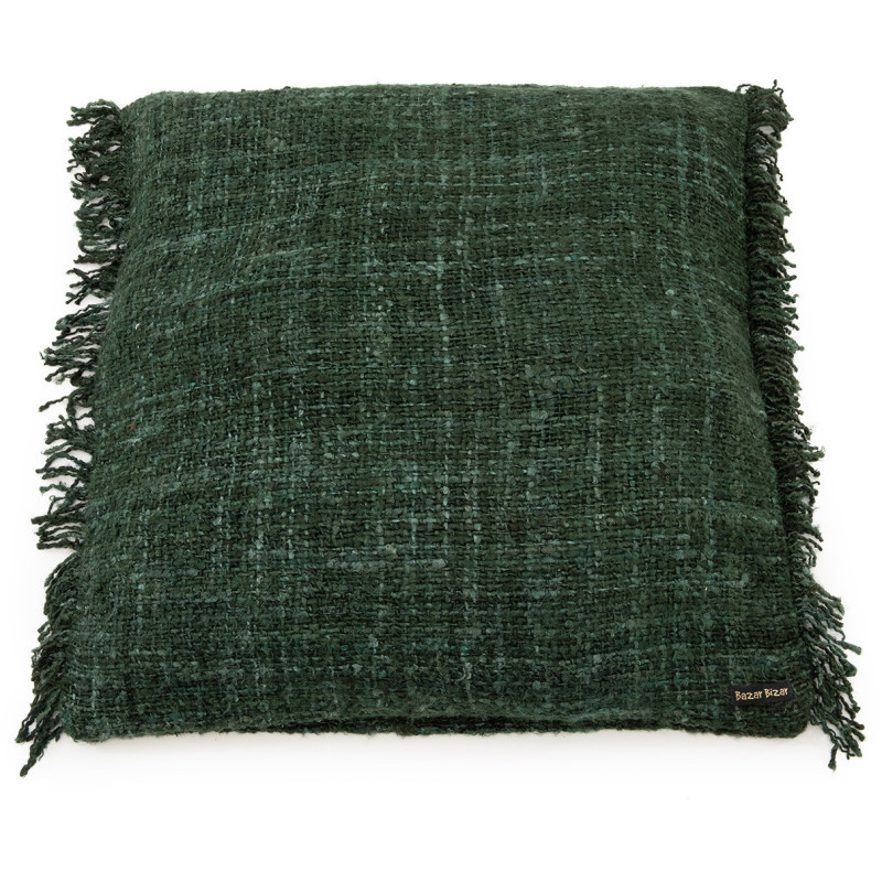 Housse de coussin XL Carrée 60x60 en Coton Vert forêt avec franges The Oh My Gee 