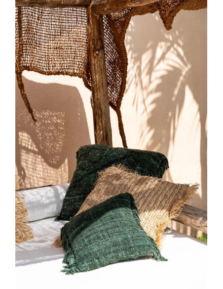 Housse de coussin XL Carrée 60x60 en Coton Vert forêt avec franges The Oh My Gee 