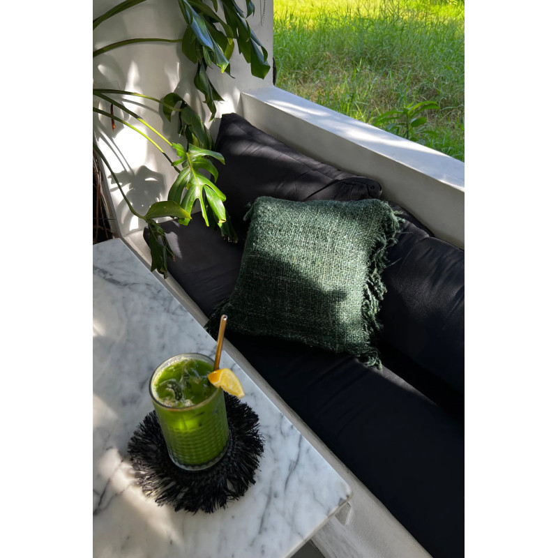 Housse de coussin XL Carrée 60x60 en Coton Vert forêt avec franges The Oh My Gee 