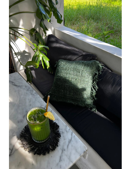 Housse de coussin XL Carrée 60x60 en Coton Vert forêt avec franges The Oh My Gee 