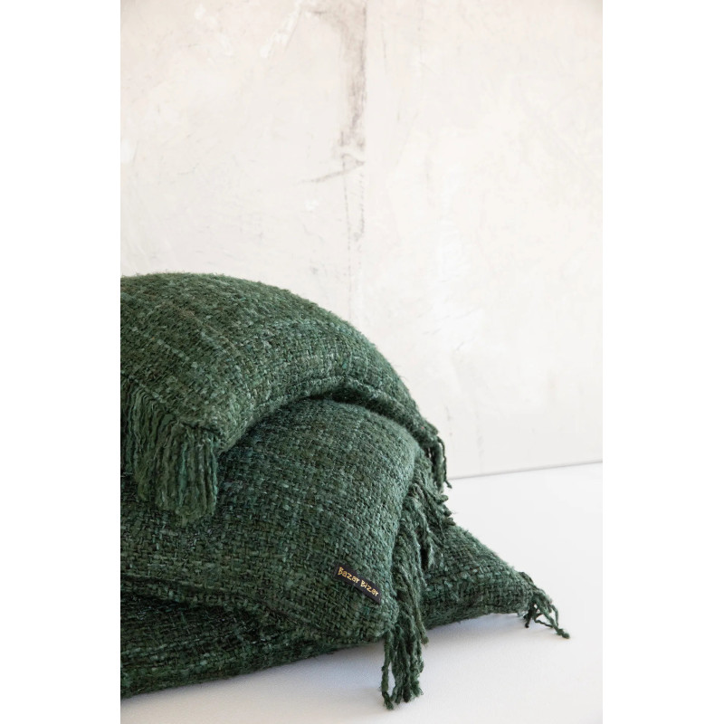 Housse de coussin XL Carrée 60x60 en Coton Vert forêt avec franges The Oh My Gee 