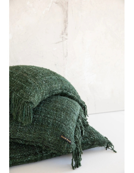 Housse de coussin XL Carrée 60x60 en Coton Vert forêt avec franges The Oh My Gee 