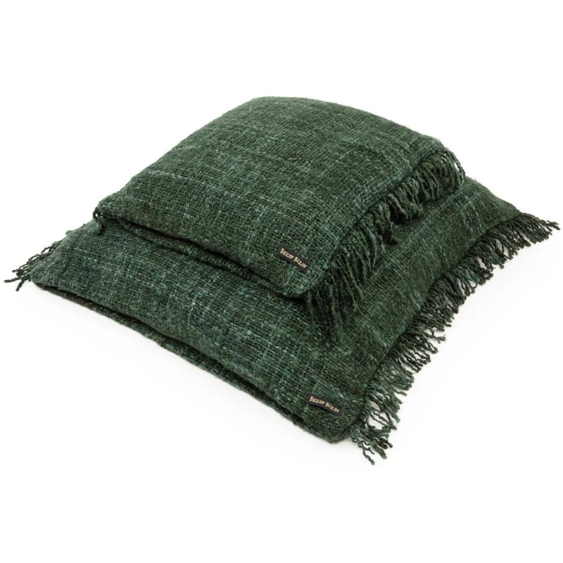 Housse de coussin XL Carrée 60x60 en Coton Vert forêt avec franges The Oh My Gee 