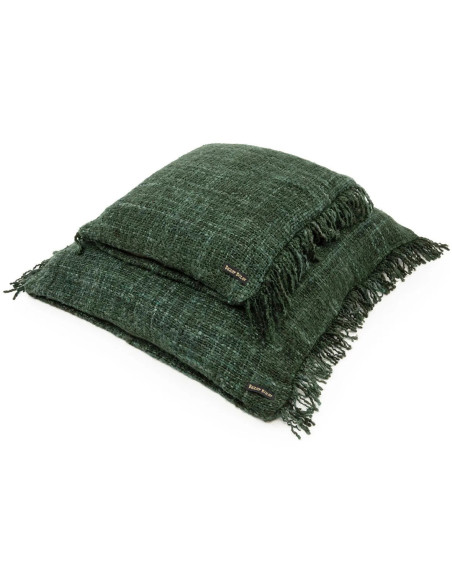 Housse de coussin XL Carrée 60x60 en Coton Vert forêt avec franges The Oh My Gee 