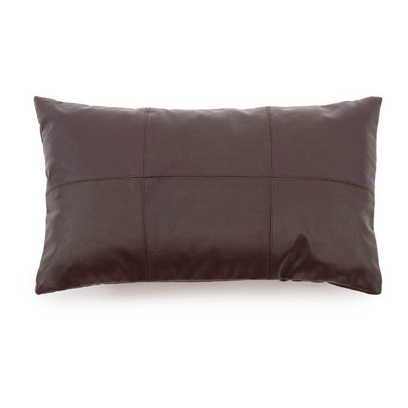 Housse de coussin Rectangulaire 50x30 en Cuir véritable Marron chocolat The Six Leather Panel 