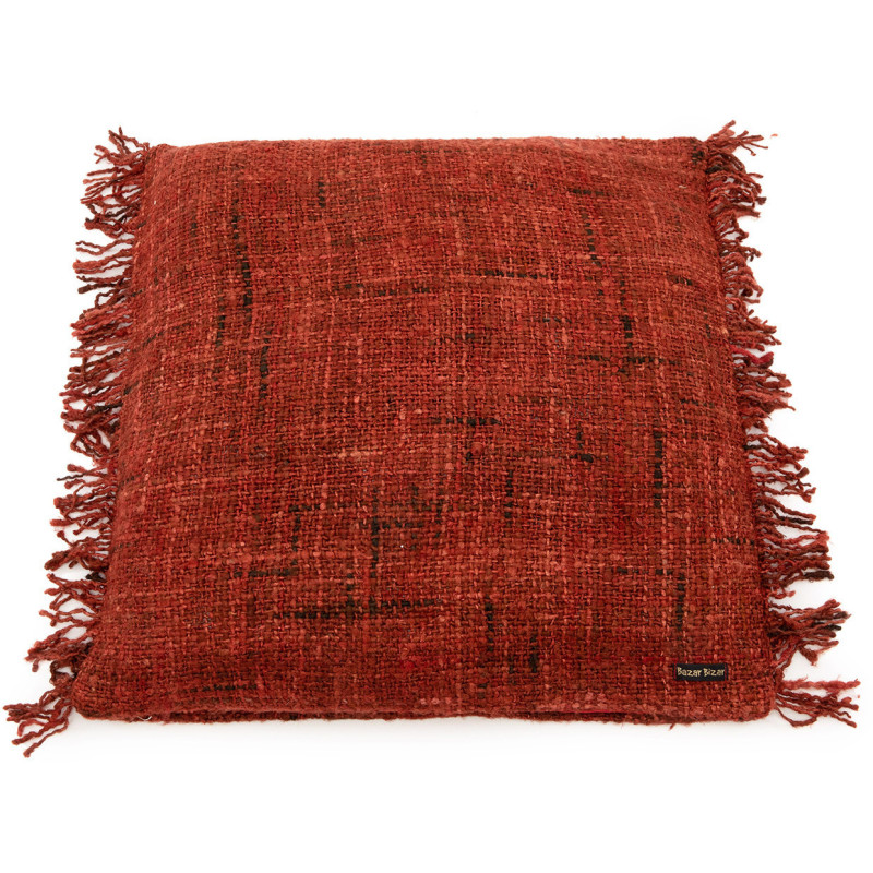 Housse de coussin XL Carrée 60x60 en Coton Rouge cerise avec franges The Oh My Gee 