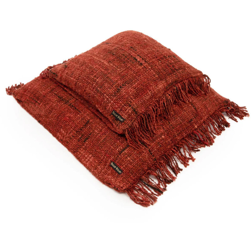 Housse de coussin XL Carrée 60x60 en Coton Rouge cerise avec franges The Oh My Gee 