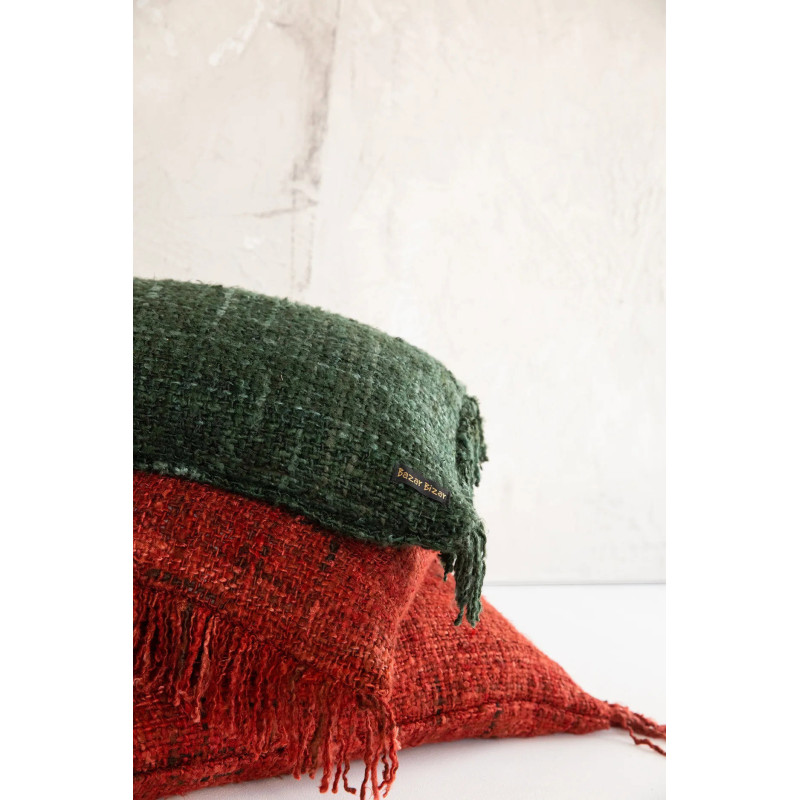 Housse de coussin XL Carrée 60x60 en Coton Rouge cerise avec franges The Oh My Gee 