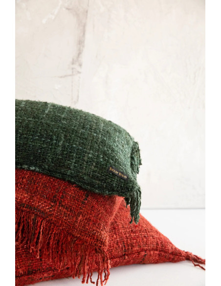 Housse de coussin XL Carrée 60x60 en Coton Rouge cerise avec franges The Oh My Gee 