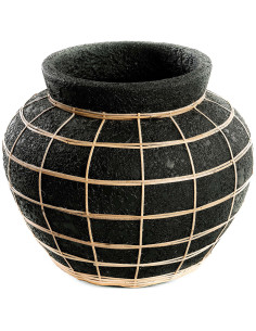 Vase Rond Hauteur 27 cm en Terre cuite Noir Raphia Naturel The Belly 