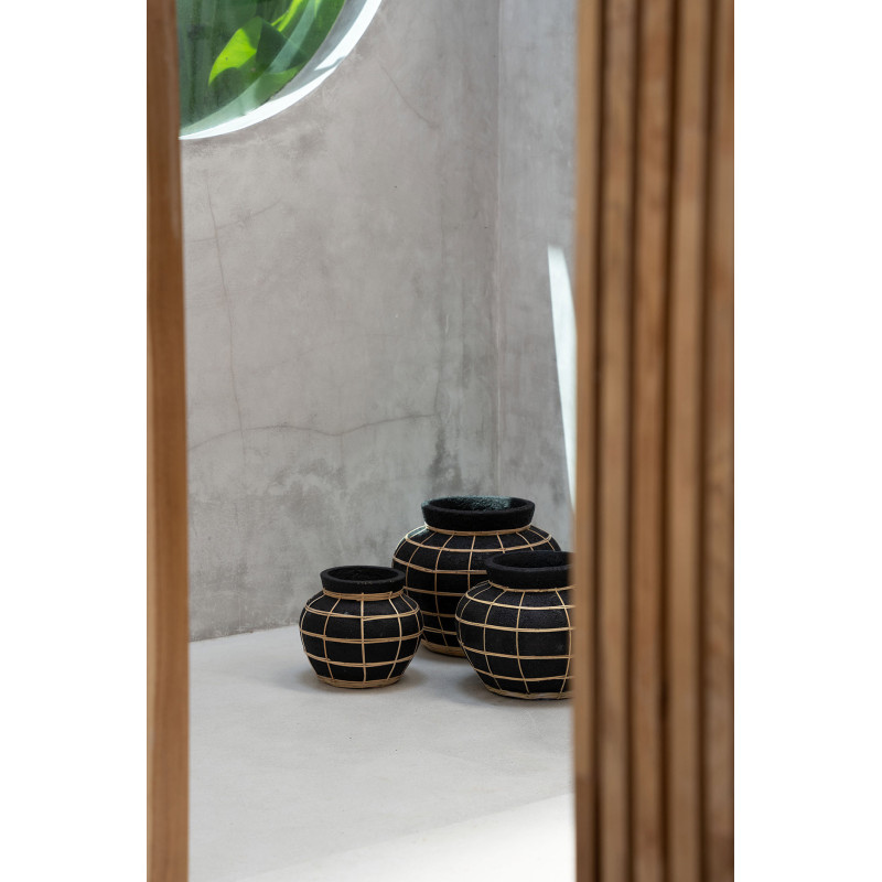 Vase Rond Hauteur 27 cm en Terre cuite Noir Raphia Naturel The Belly 