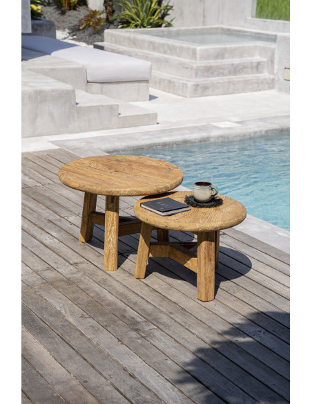 Table basse moderne Ronde 60 cm en Bois de teck recyclé Naturel The Fusuma 