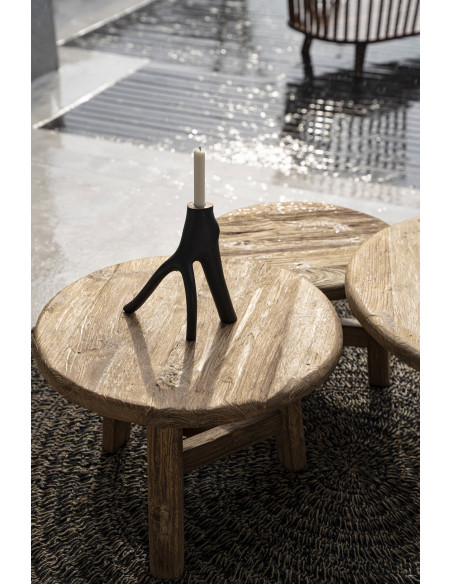 Table basse moderne Ronde 60 cm en Bois de teck recyclé Naturel The Fusuma 