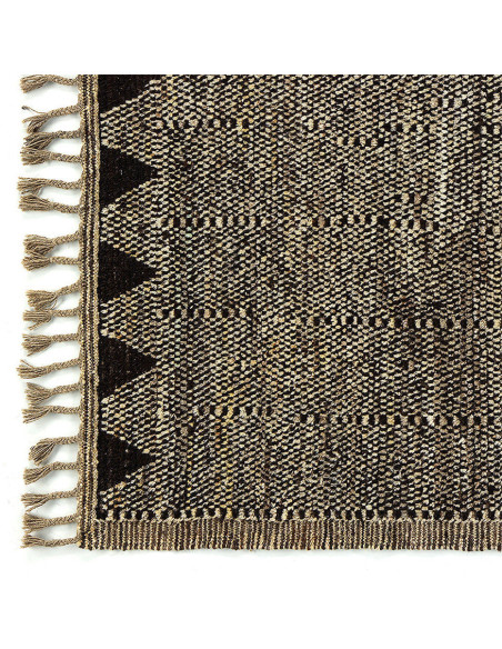 Grand Tapis Afghan ethnique chic Rectangulaire 212x310 Laine Beige Noir Avec franges Motif tribal The Handwoven 