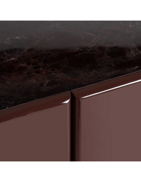 Buffet design chic Bas 4 portes 163 cm Marbre Bois MDF Rouge grenat Laqué Terrao
