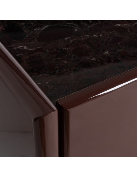 Buffet design chic Bas 4 portes 163 cm Marbre Bois MDF Rouge grenat Laqué Terrao