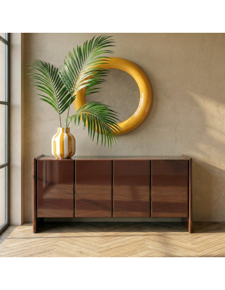 Buffet design chic Bas 4 portes 163 cm Marbre Bois MDF Rouge grenat Laqué Terrao