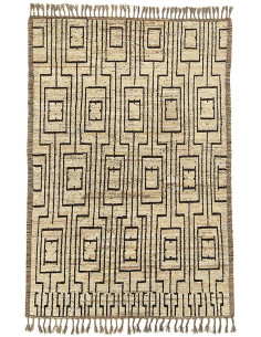 Grand Tapis Afghan ethnique chic Rectangulaire 204x310 Laine Naturel Marron Avec franges Motif tribal The Handwoven 