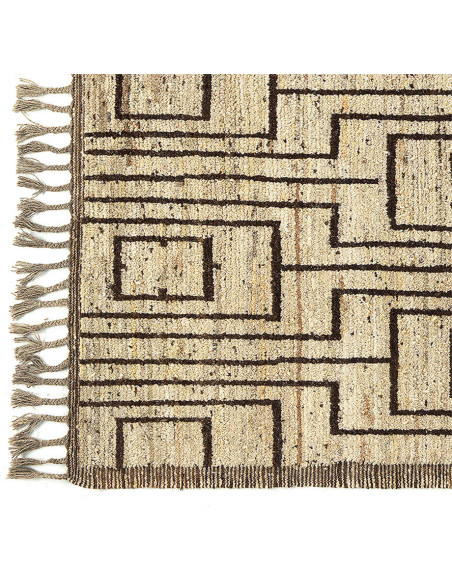 Grand Tapis Afghan ethnique chic Rectangulaire 204x310 Laine Naturel Marron Avec franges Motif tribal The Handwoven 