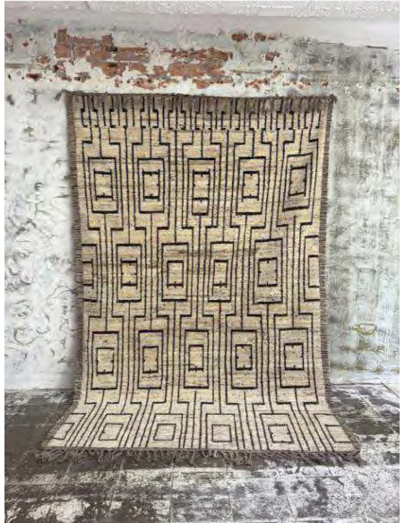 Grand Tapis Afghan ethnique chic Rectangulaire 204x310 Laine Naturel Marron Avec franges Motif tribal The Handwoven 