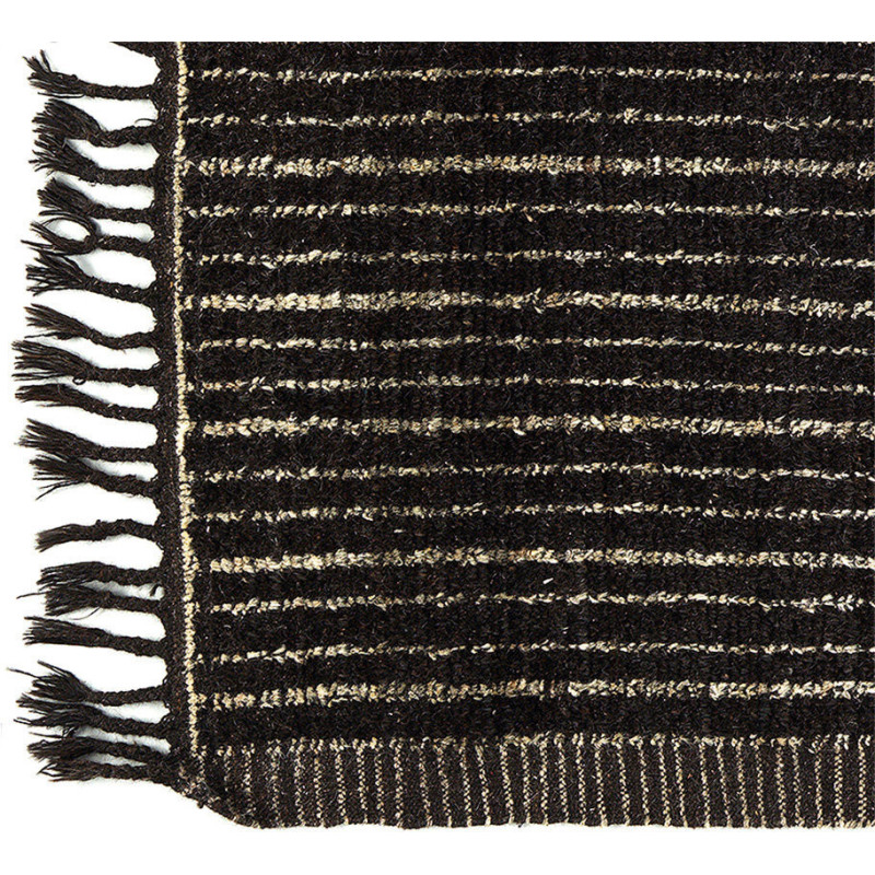 Grand Tapis Afghan ethnique chic Rectangulaire 205x309 Laine Noir Beige Avec franges Motif tribal The Handwoven 