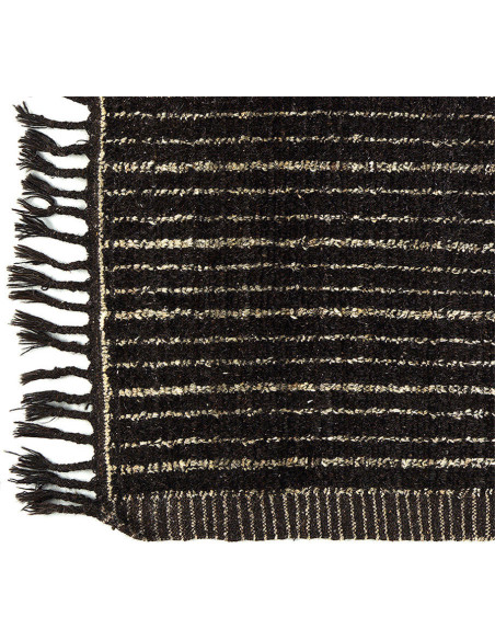 Grand Tapis Afghan ethnique chic Rectangulaire 205x309 Laine Noir Beige Avec franges Motif tribal The Handwoven 