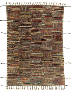 Grand Tapis Afghan ethnique chic Rectangulaire 209x290 Laine Multicolore Avec franges Motif patchwork The Handwoven 