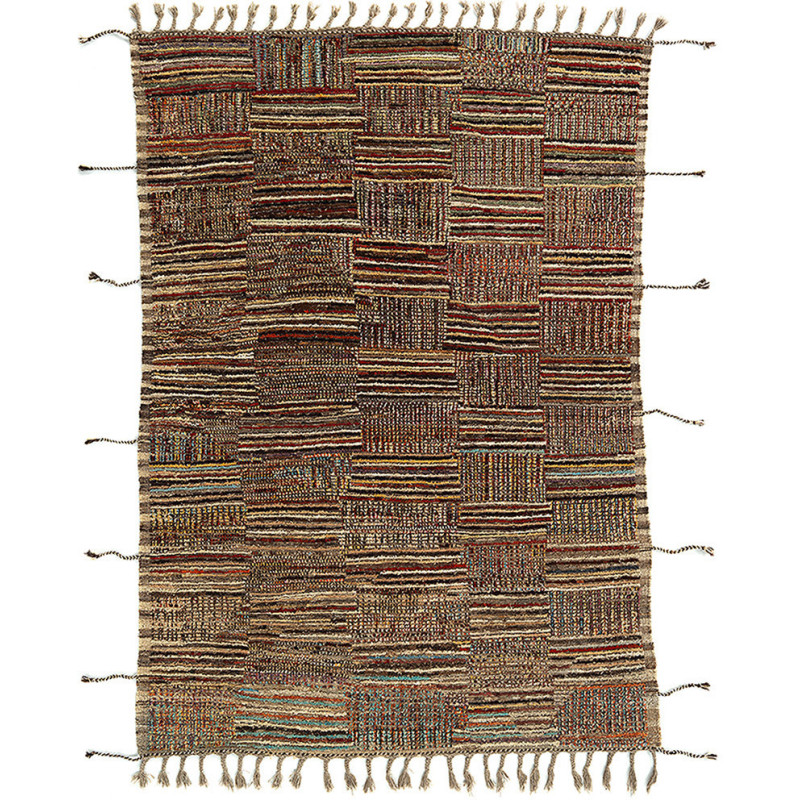 Grand Tapis Afghan ethnique chic Rectangulaire 209x290 Laine Multicolore Avec franges Motif patchwork The Handwoven 