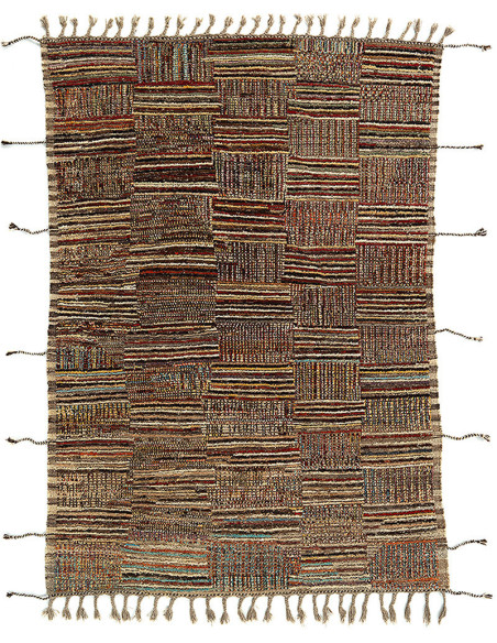 Grand Tapis Afghan ethnique chic Rectangulaire 209x290 Laine Multicolore Avec franges Motif patchwork The Handwoven 