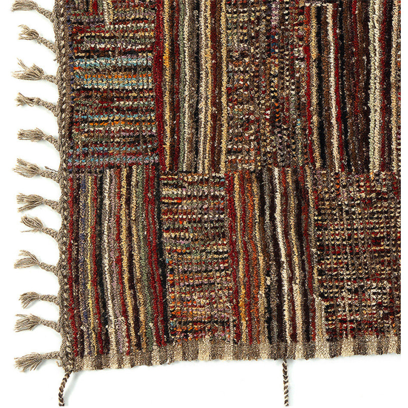 Grand Tapis Afghan ethnique chic Rectangulaire 209x290 Laine Multicolore Avec franges Motif patchwork The Handwoven 