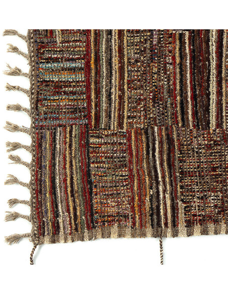 Grand Tapis Afghan ethnique chic Rectangulaire 209x290 Laine Multicolore Avec franges Motif patchwork The Handwoven 