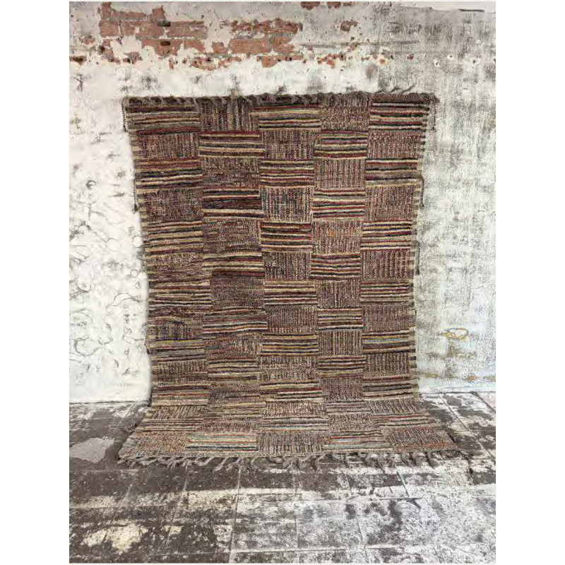 Grand Tapis Afghan ethnique chic Rectangulaire 209x290 Laine Multicolore Avec franges Motif patchwork The Handwoven 