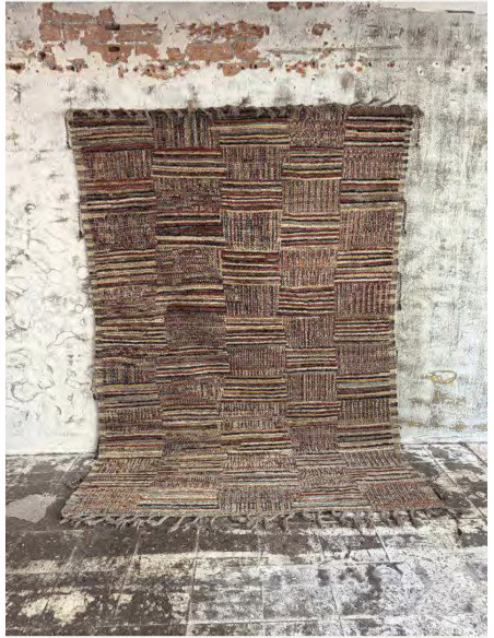 Grand Tapis Afghan ethnique chic Rectangulaire 209x290 Laine Multicolore Avec franges Motif patchwork The Handwoven 